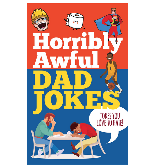 Red and blue book cover of "Horribly Awful Dad Jokes"