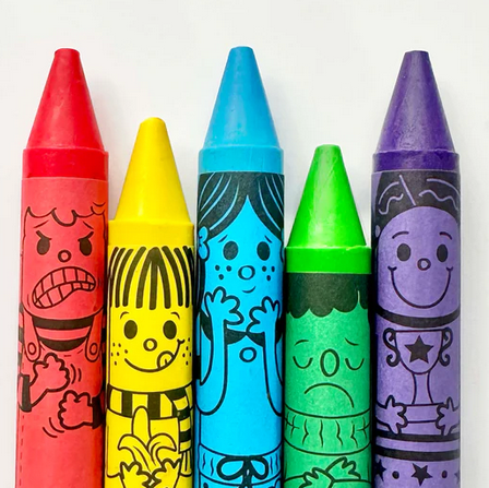  Meet Yummy Yellow, Grumpy Green, Proud Purple and their friends. Colorful crayons full of personality. 