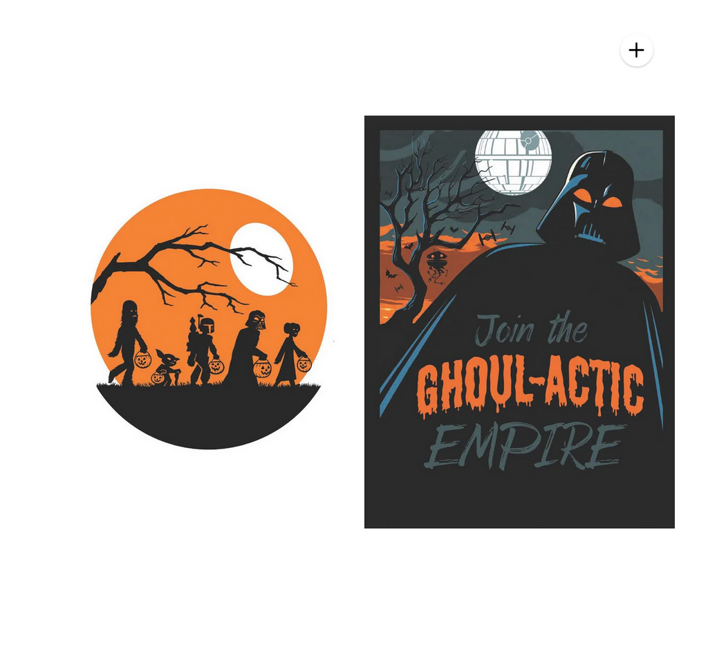 Two Halloween-themed pages on a white background