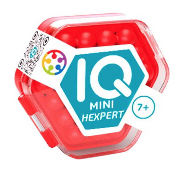 IQ Mini Hexpert game in red packaged in it's clear case.