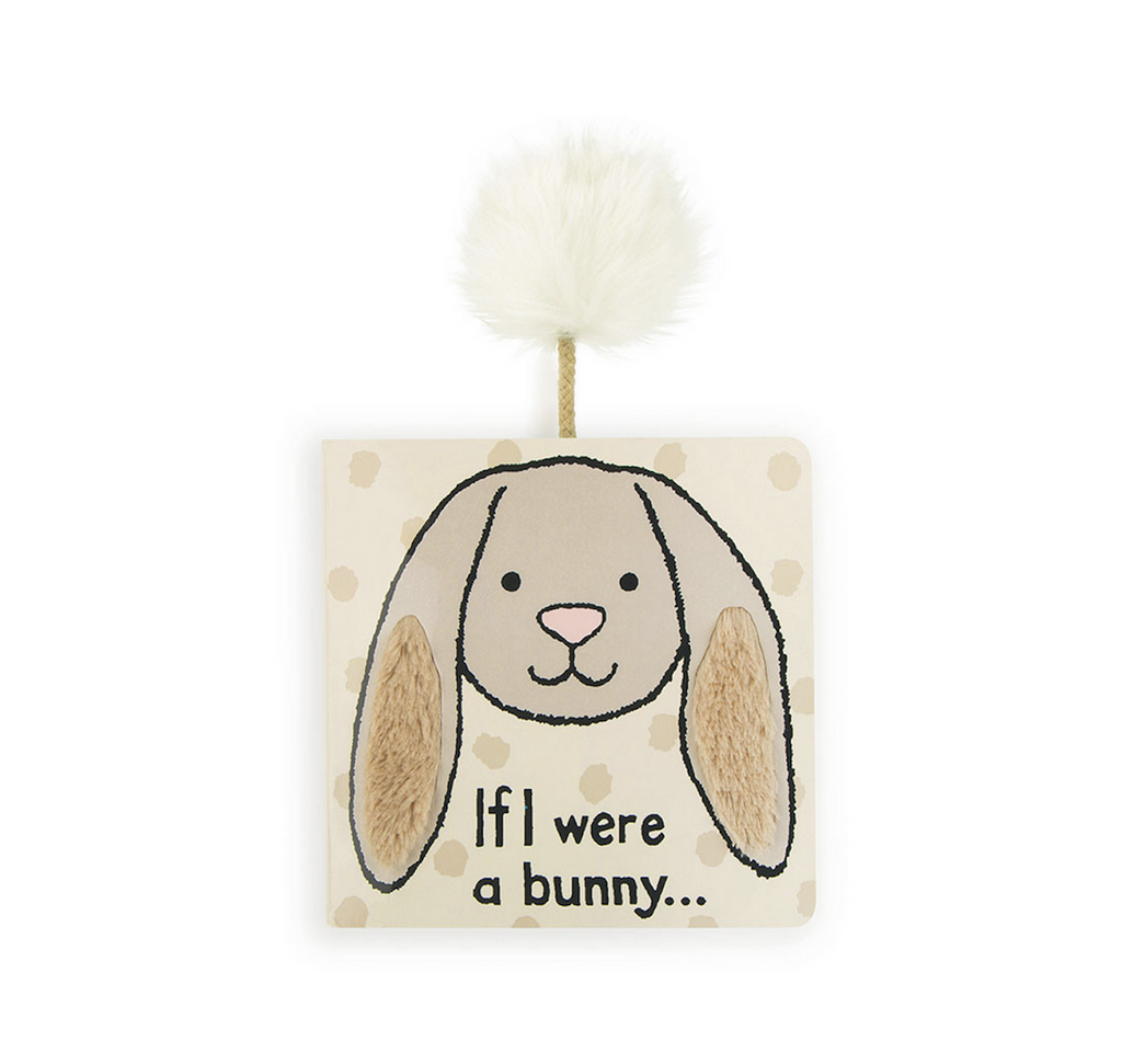 Board book with a beige bunny face and fuzzy ears on the cover, a white cottontail is coming up out of the top of the book. 