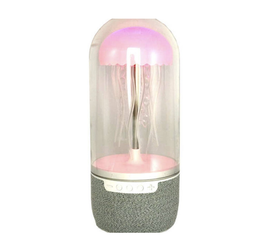 Jellyfish Mood Lamp and speaker lit up pink .