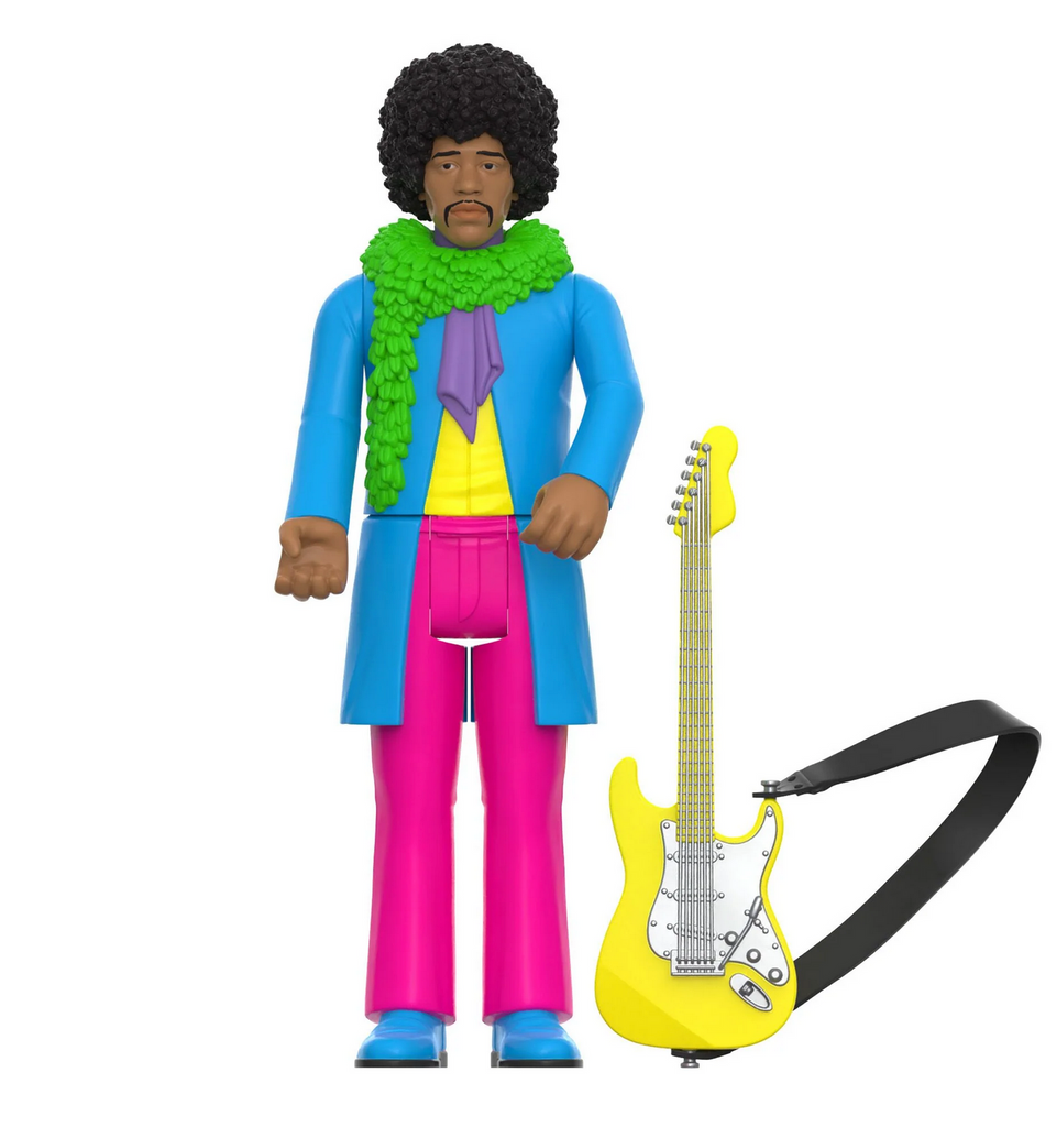 Jimi Hendrix action figure with yellow guitar accessory. 
