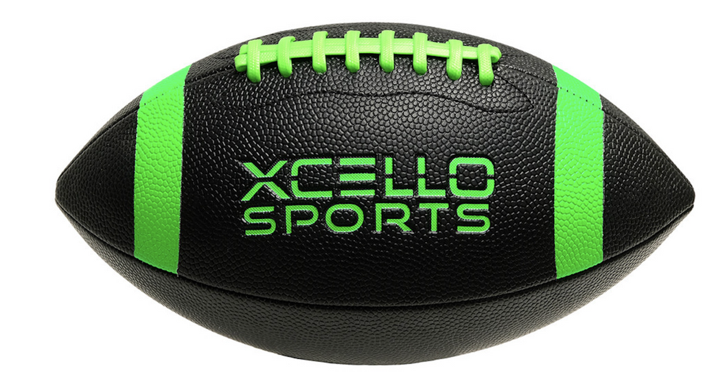 Xcello Sports Junior Football with Pump in black and bright green. 