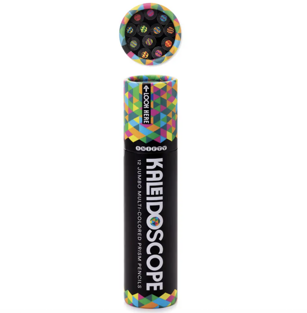 Black and multicolored tube filled with the Jumbo Prism Pencils from Snifty. 
