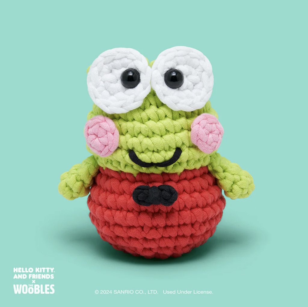 Sanrio and Friends character Keroppi  made from the Keroppi Crochet Kit from Woobles. 