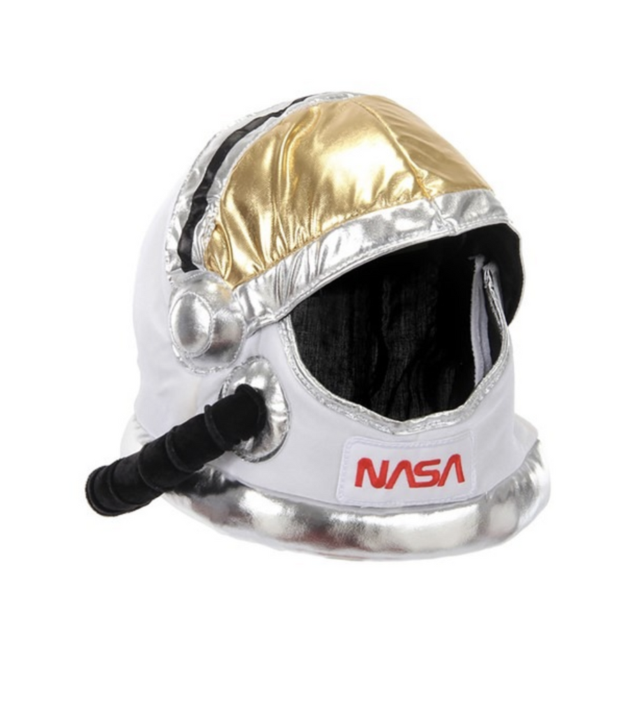 Plush Space Helmet with NASA logo and the shiny gold face shield opened. 