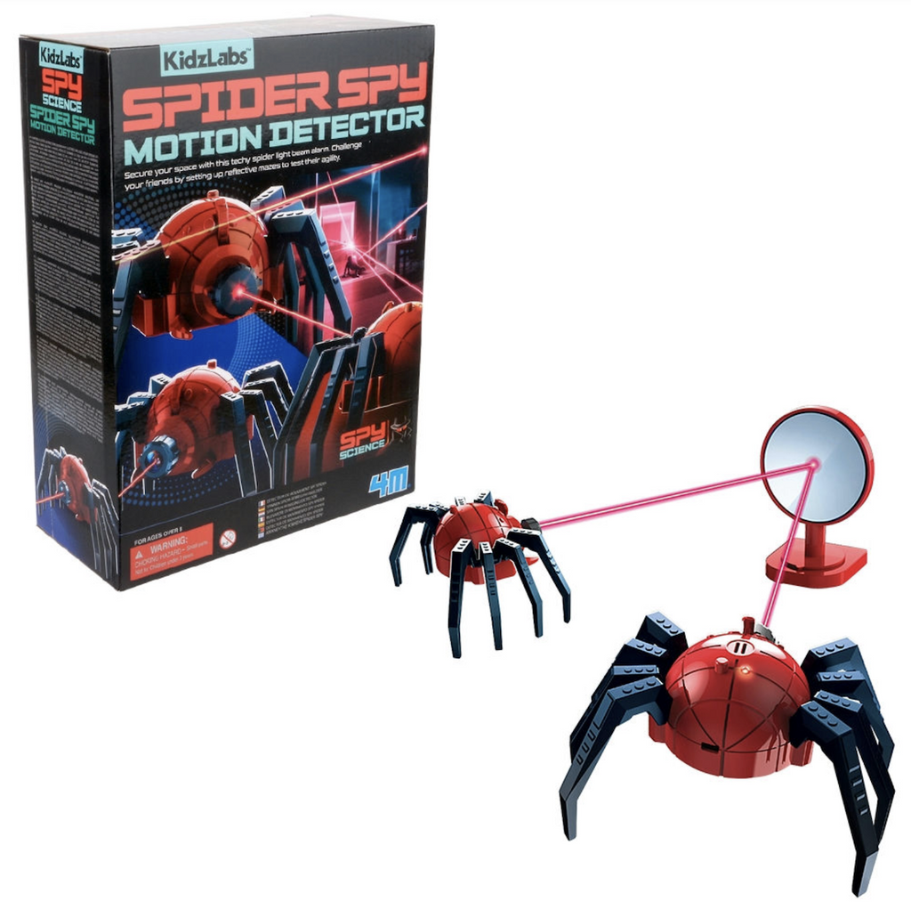A robotic red and black spider that can be hidden to detect if somebody is lurking in places they shouldn't be. 