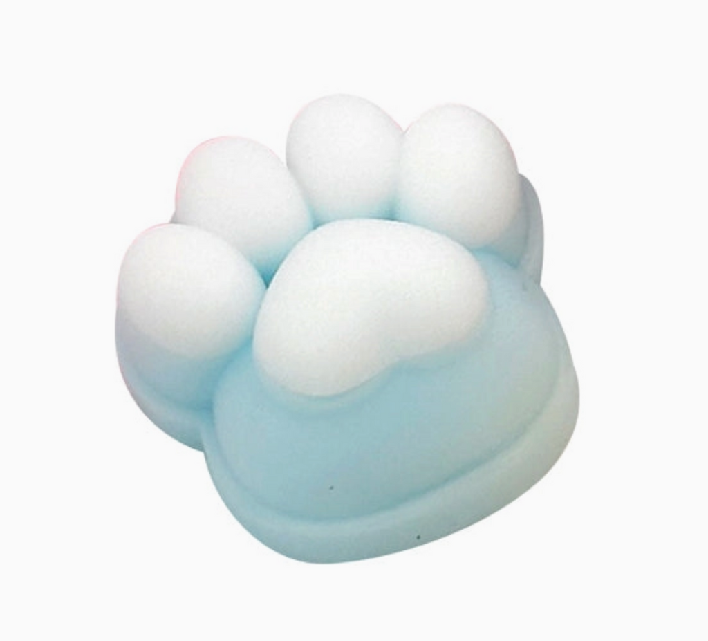 Close up of the blue Kitty Paw Pop Squishy. 