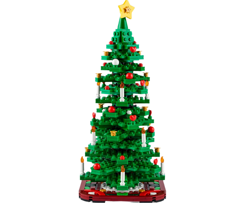 LEGO Christmas Tree built with the yellow star tree topper. 