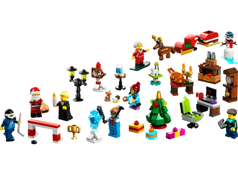 All the LEGO pieces that come with LEGO City Advent calendar. 