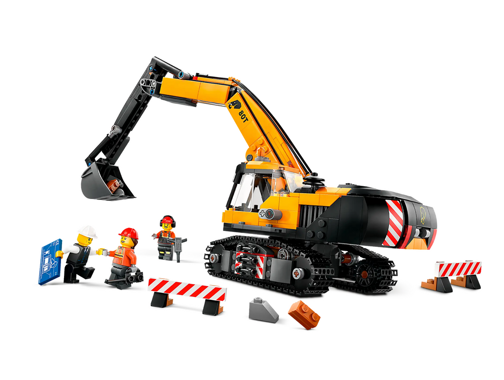 LEO City Construction Excavator set fully built with the included minifigures and other accessories that come with the set. 