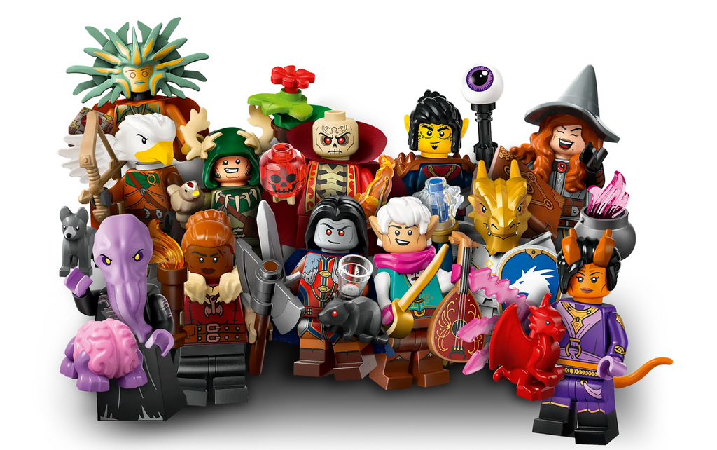 All 12 of the LEGO Dungeons & Dragons minifigures with the included accessory that it comes with. 