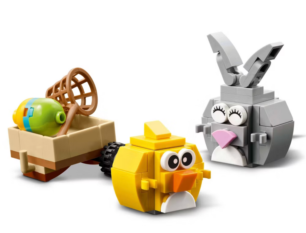 LEGO built Easter Bunny, Chick and wagon to collect all the eggs. 