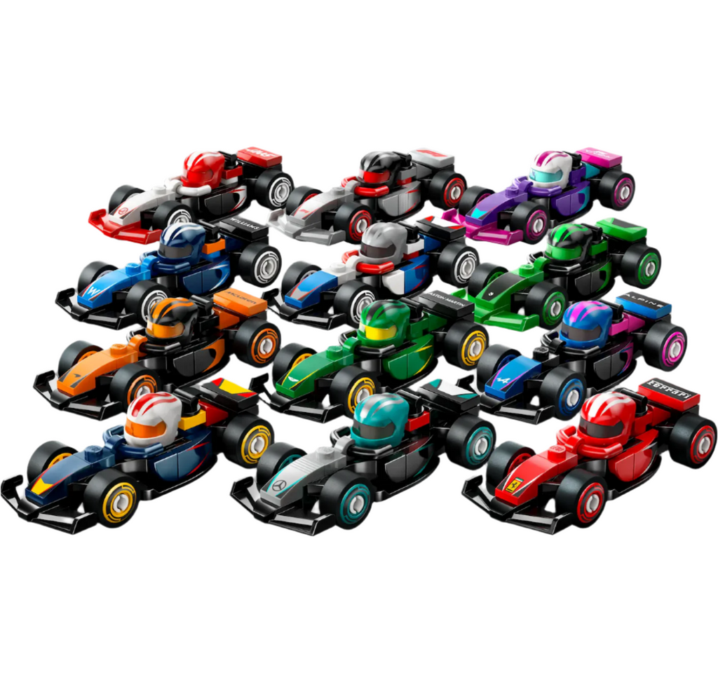 All 12 of the collectible Formula 1 Race Cars available from LEGO. 