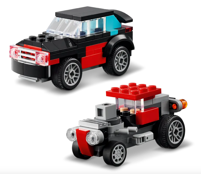 Hot rod and SUV toy cars built with this LEGO Creator 3in1 set. 