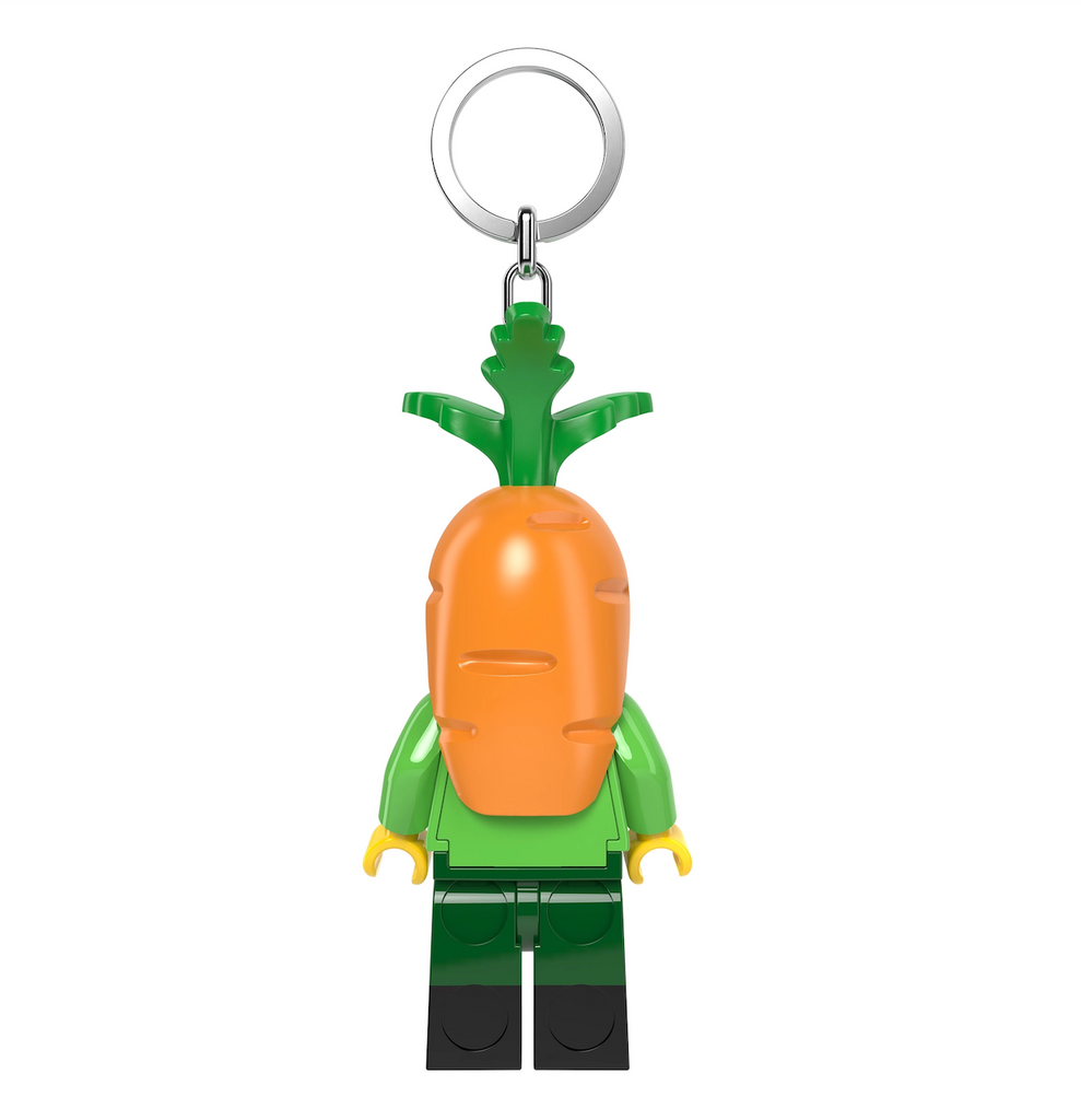 A view from the back of the LEGO LED Carrot Mascot keychain. 