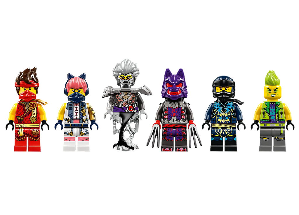 SIx LEGO Ninjago minifigures that are included in the Tournament Battle Arena. 