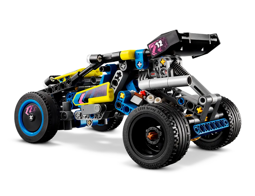 Rear view of the LEGO Off Road Buggy showing off it's big tires, and rear suspension. 