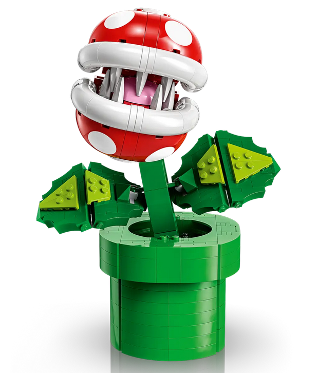 The brick built Super Mario Piranha Planr viewed from the front. 
