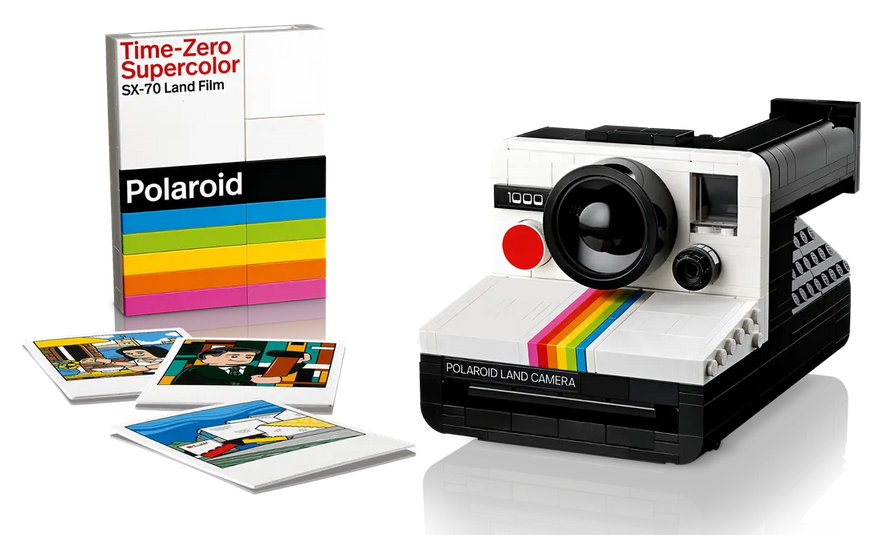  Polaroid OneStep SX-70 Camera and Time-Zero Supercolor Land Film box built with Legos. 
