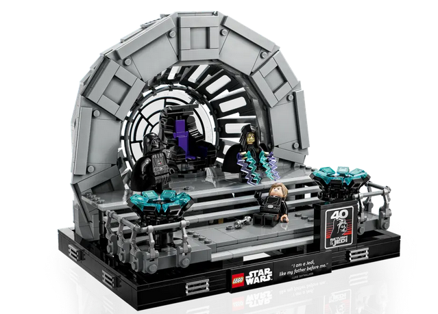 LEGO Star Wars Emperors Throne Room Diorama built with the minifigures posed in the diorama. 