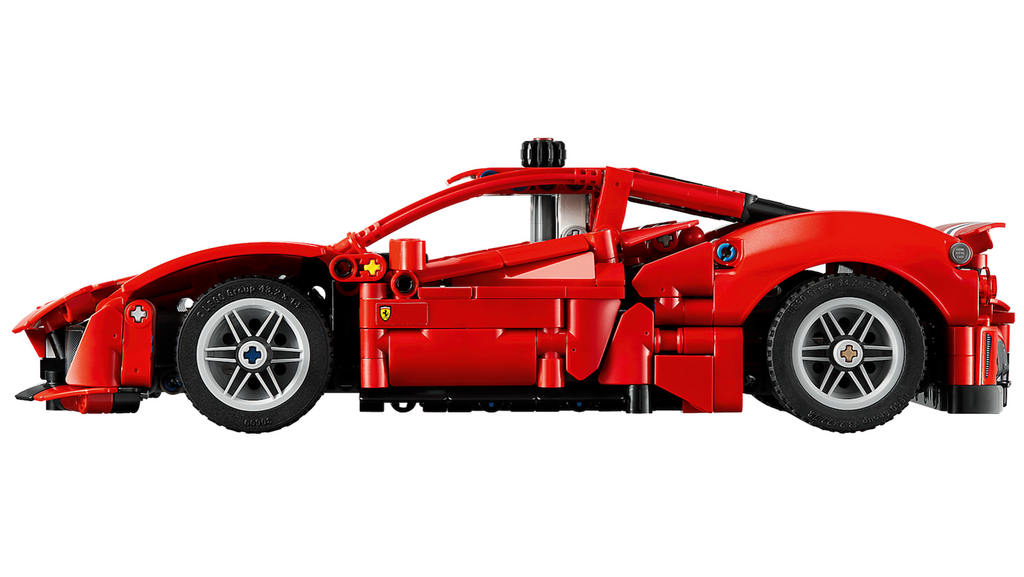 Side view of the LEGO Ferrari 488 Pista Car. 
