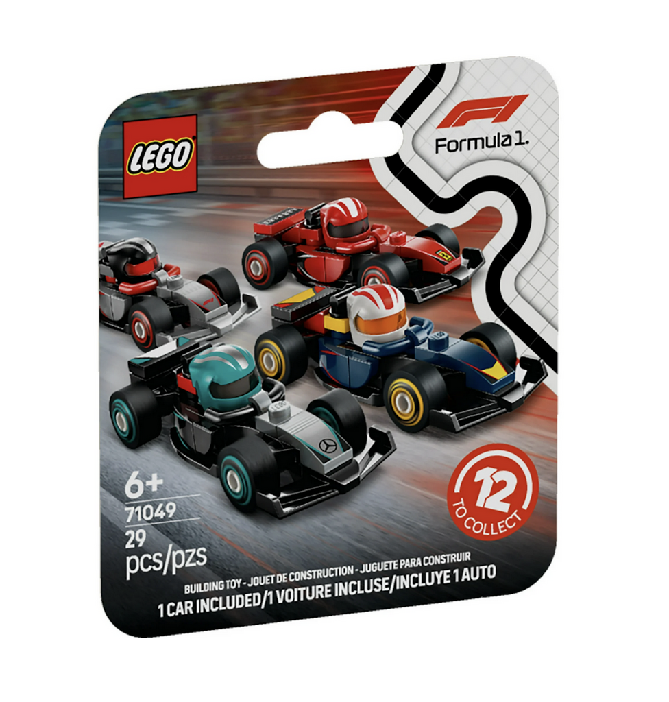 LEGO Formula 1 Collectible Race Car blind boxes with color images of many of the styles available in the collection. 