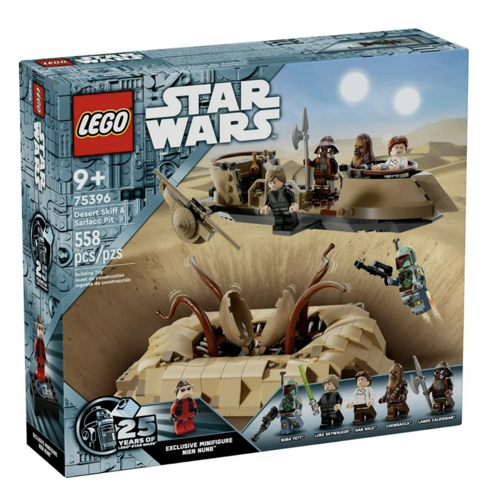 LEGO Star Wars Desert Skiff and Sarlacc Pit box with an image of the set fully built and all the minifigures that are included in the set. 