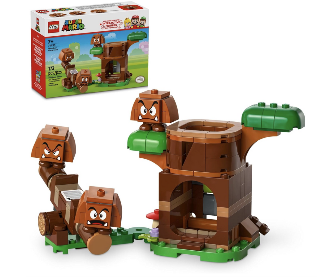 LEGO Super Mario Goombas' Playground set with a seesaw and a buildable tree for the Goombas to pop out of. 