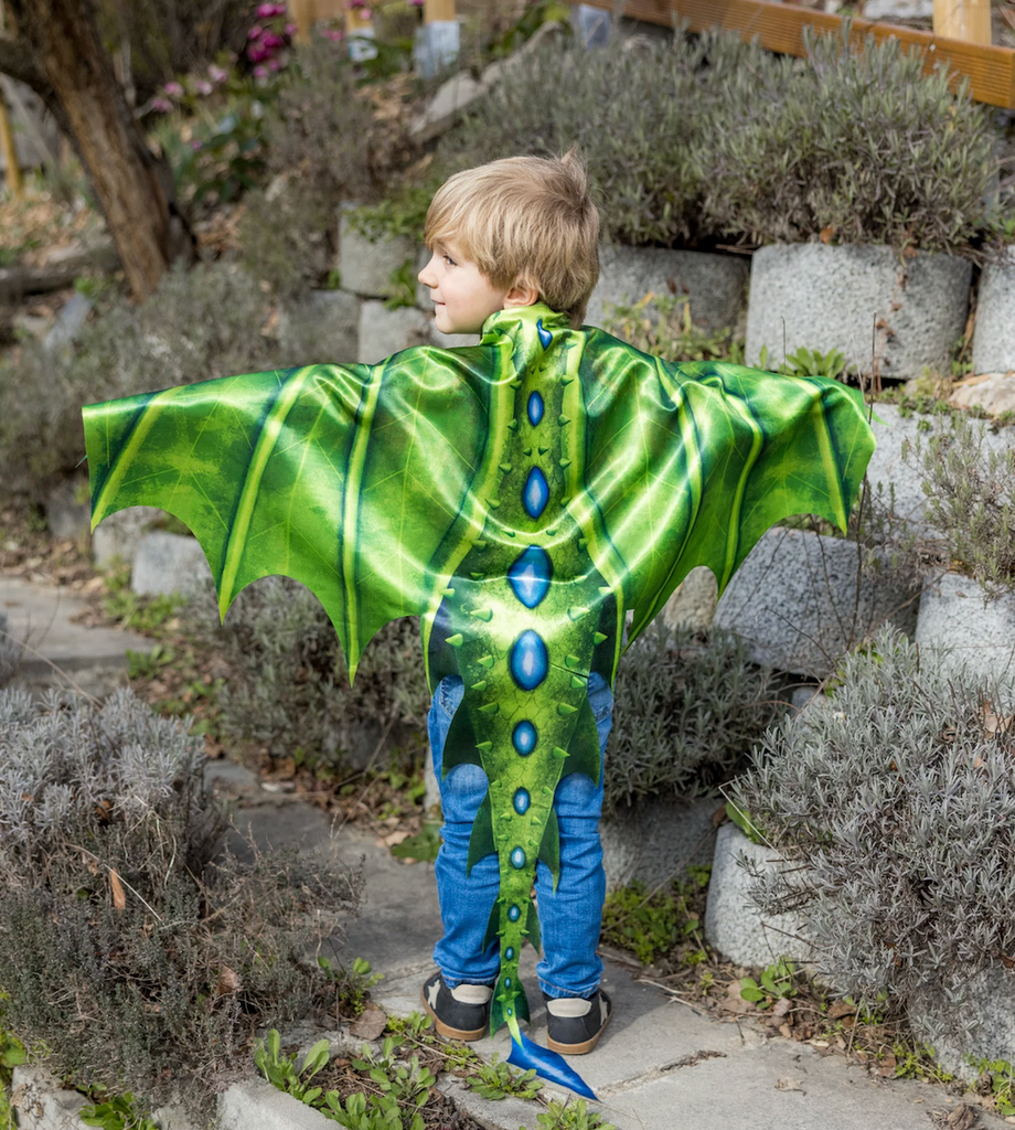 A young boy wearing the Legendary Dragon Soft Wings. 