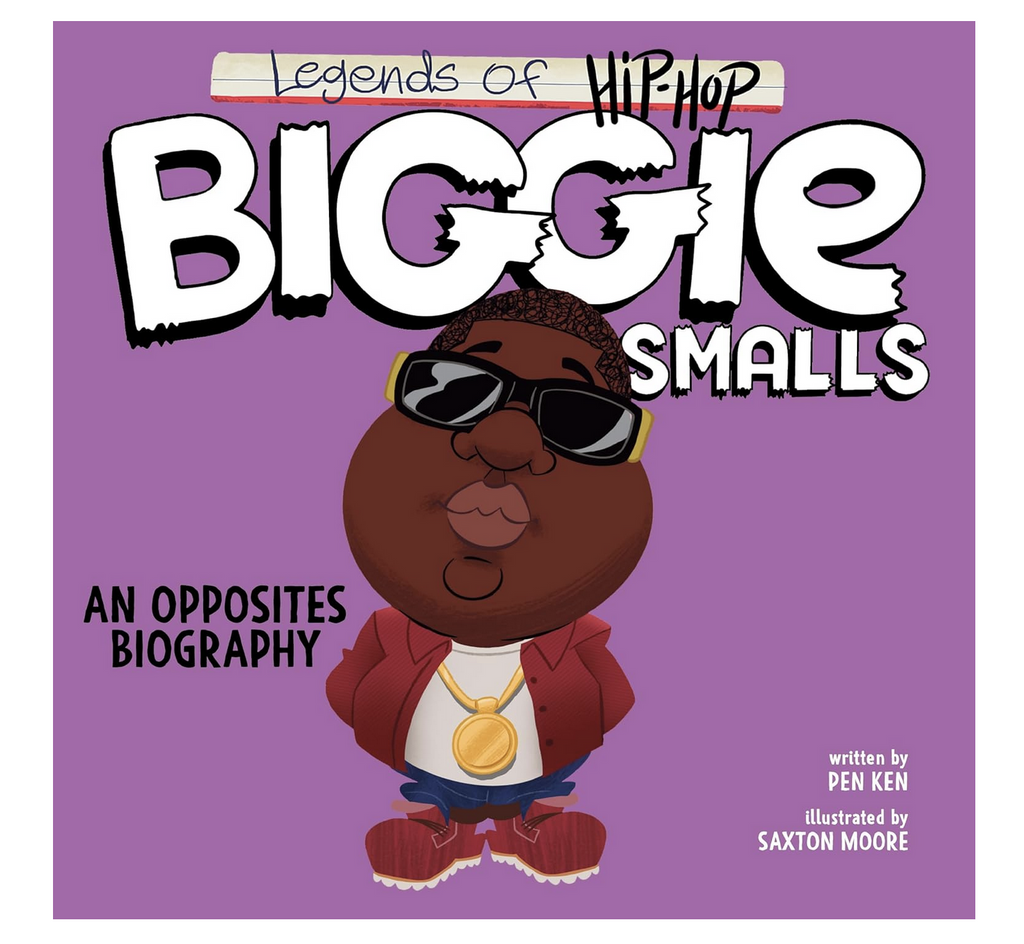 Illustrated cover of the "Legends of Hip Hop Biggie Smalls" with Biggie on a purple cover. 