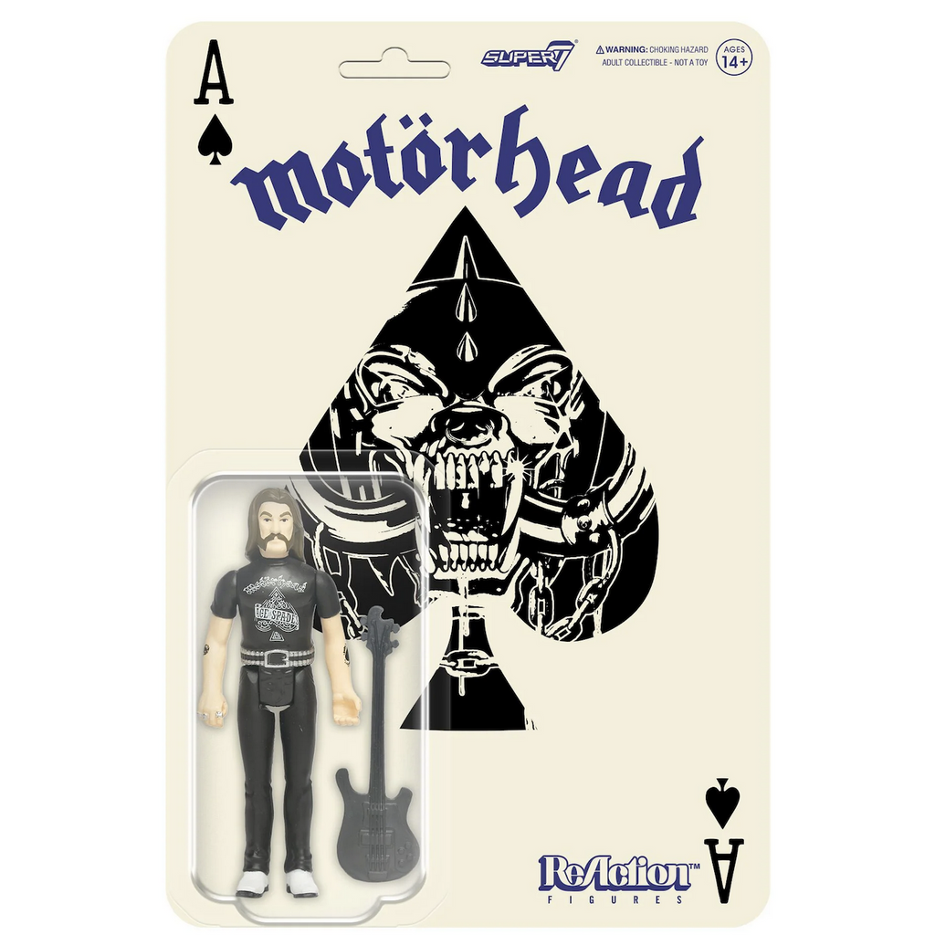 Lemmy from Motorhead figure packaged on a hang card with art from the Ace of Spades" album. 