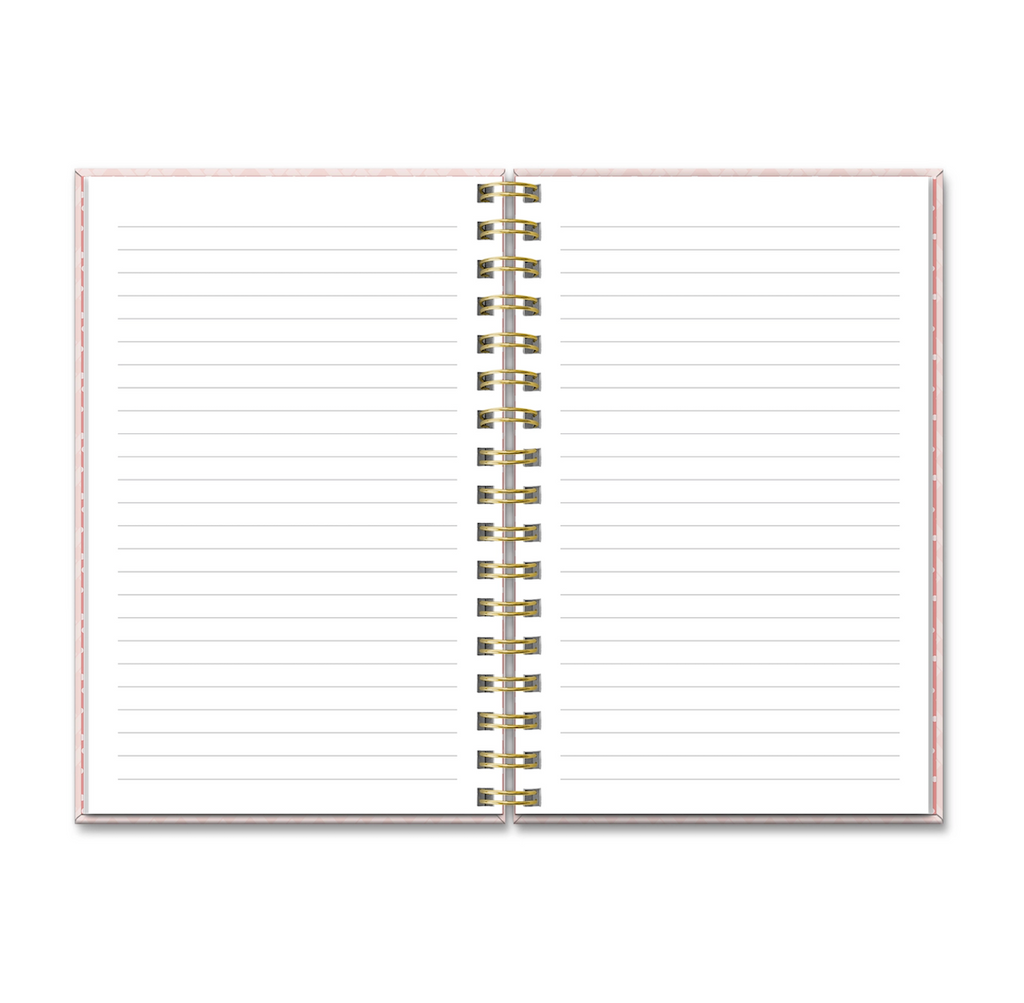 Leopard On Parade spiral notebook opened to show lined pages. 