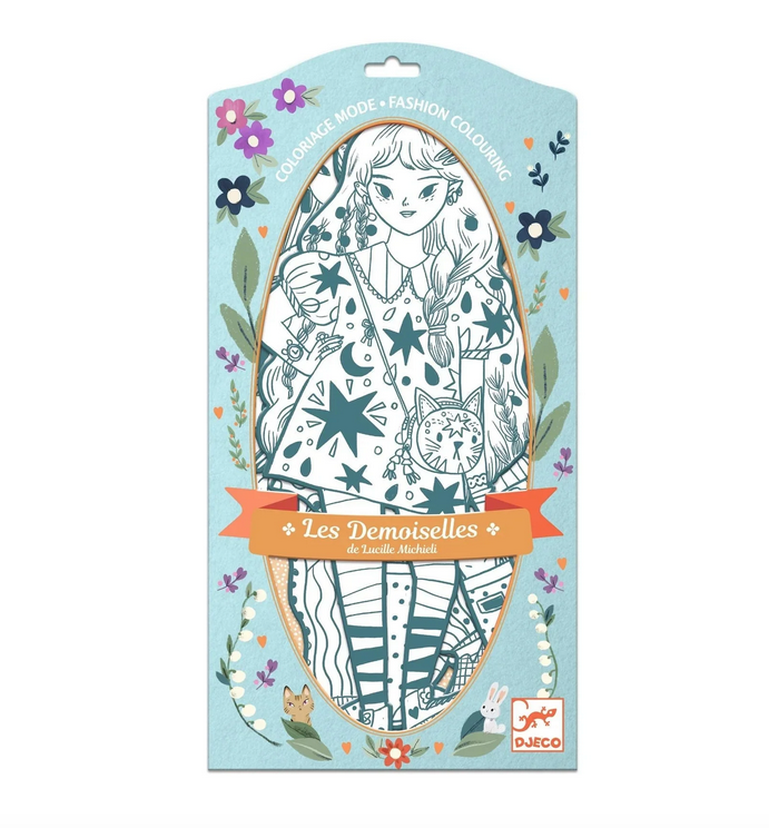 Blue package with floral pattern showing a character from the Les Demoiselles Angle and Friends set.