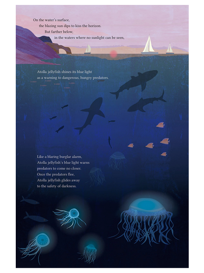 A page from the book Lights On! Glow in the Dark Deep Ocean Creatures. 