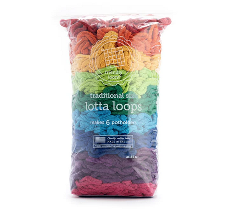 Package of loops to make potholders on our traditional loom in a rainbow of colors.