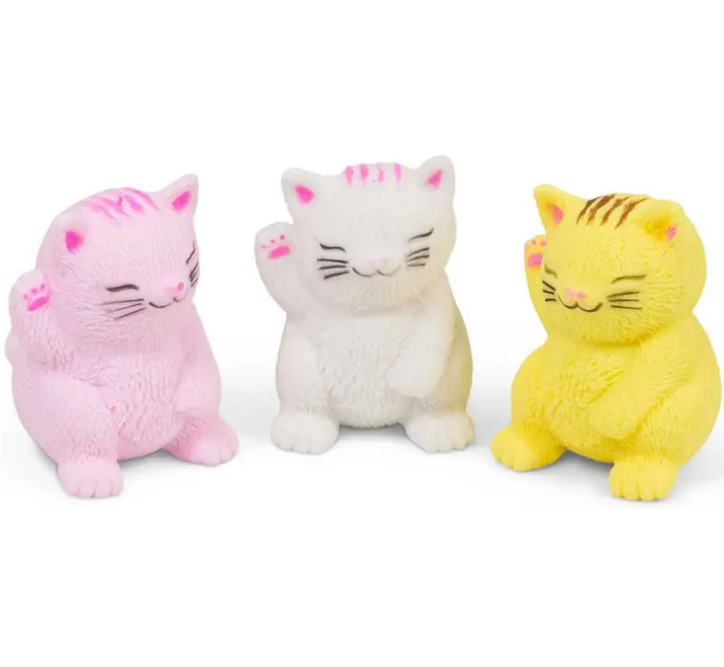 Pink, white and yellow Lucky Cat Scrunchems sand filled sensory toys.
