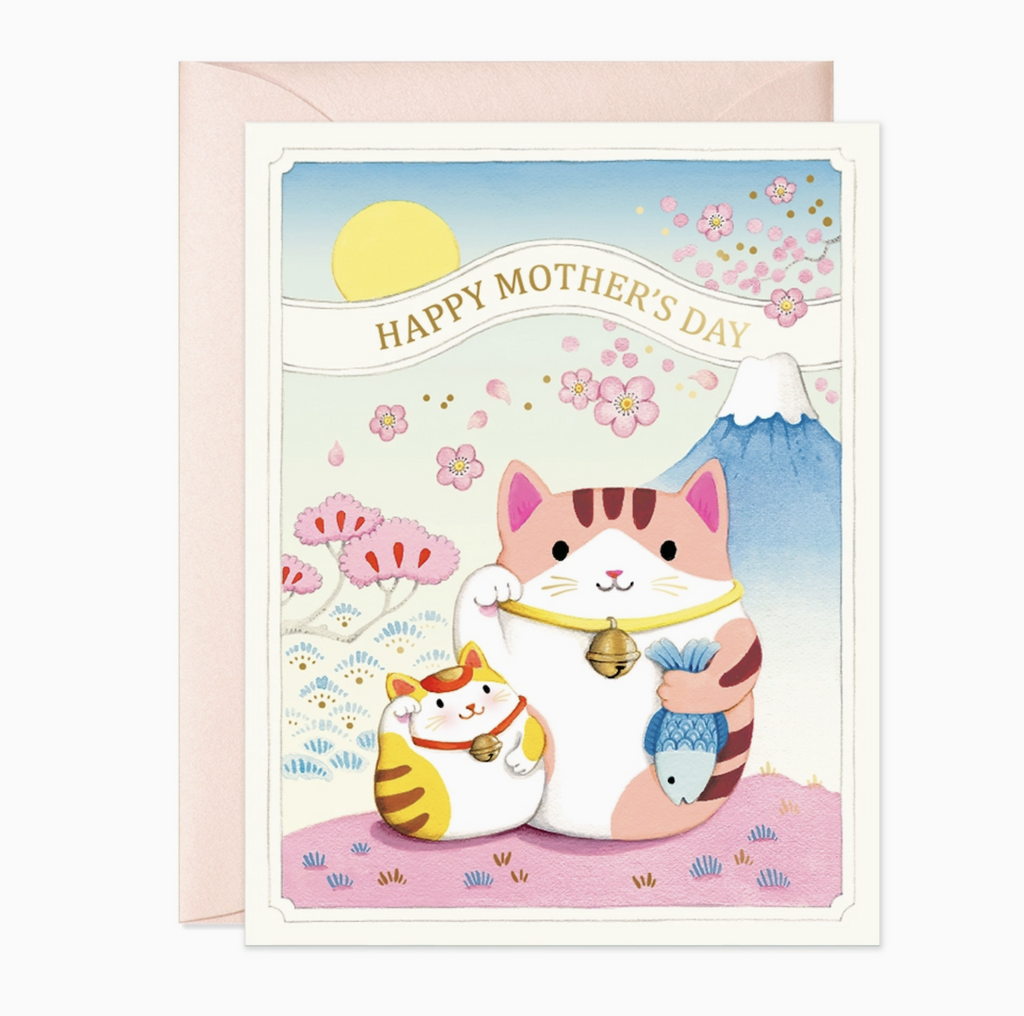 A sweetly illustrated card with cute Lucky Cats that reads "Happy Mother's Day" 
