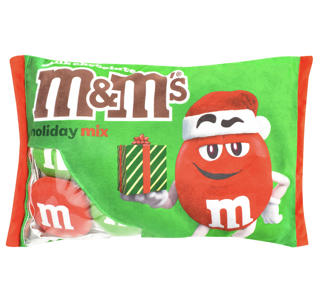 M&M's Holiday Mix bag in plush form with four removable candies inside. 