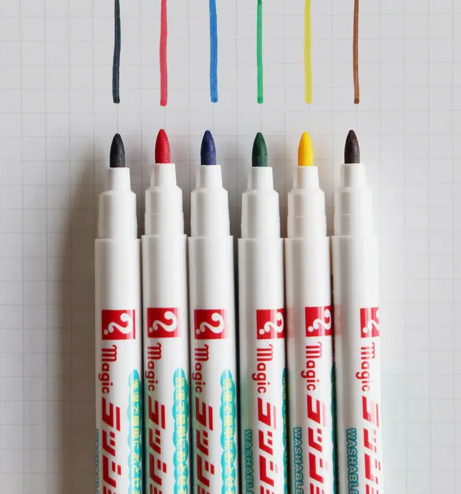 Sample of colors and fine tip of the Magc Rashon Washable Pens. 
