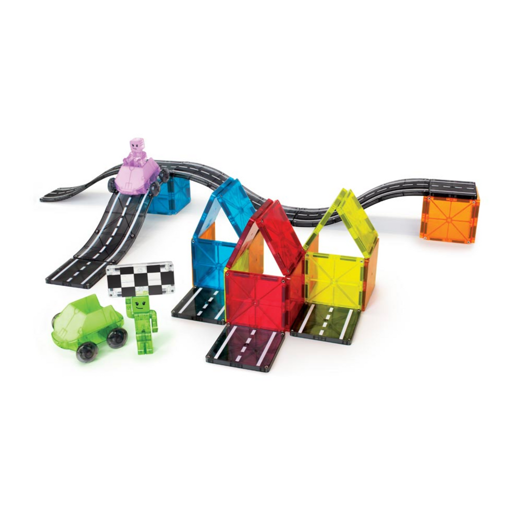 All 40 pieces of the Magna-tiles downhill duo racing set.