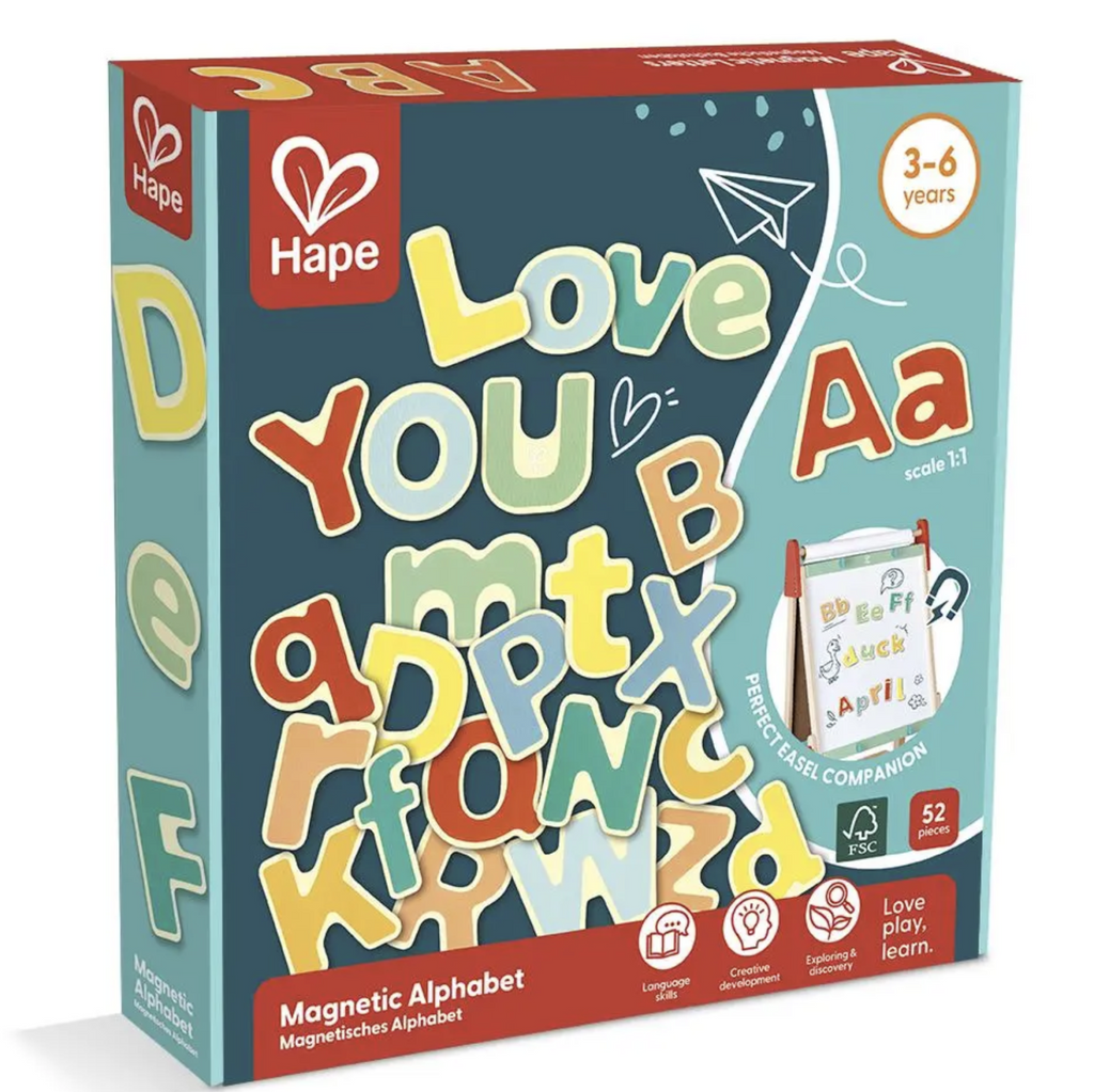 Box for the Magnetic Alphabet Letters with pictures of the letters forming words on the cover. 