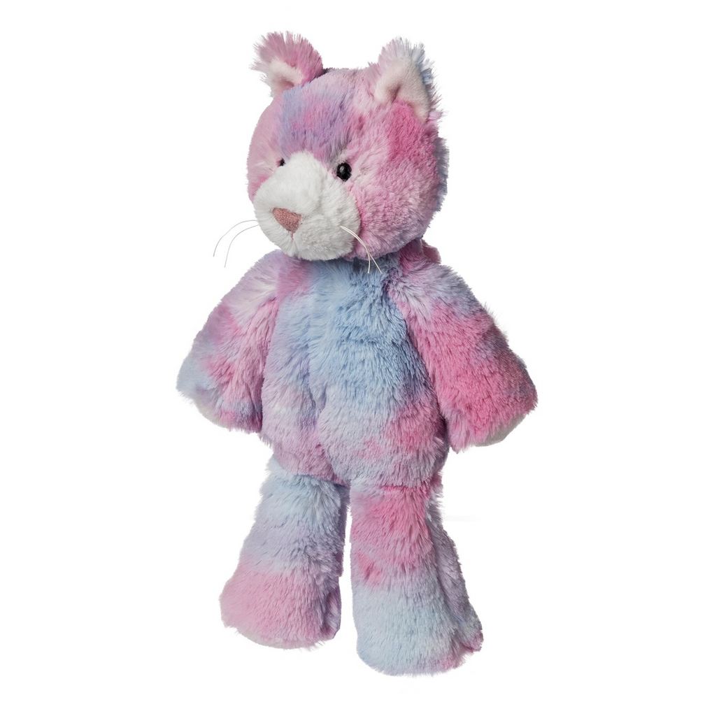 Marshmallow Junior Cupcake Kitty stuffed animal with pink, purple blue and white tie dyed plush fur super, soft huggable body in a standing pose. 