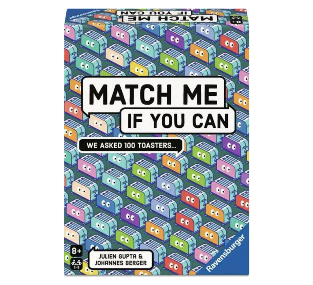 Colorful box with illustration of colorful toasters on the cover for the game Match Me If You Can 