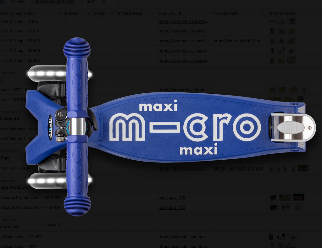 The kickboard for the Maxi LED Deluxe Scooter in blue and white.  