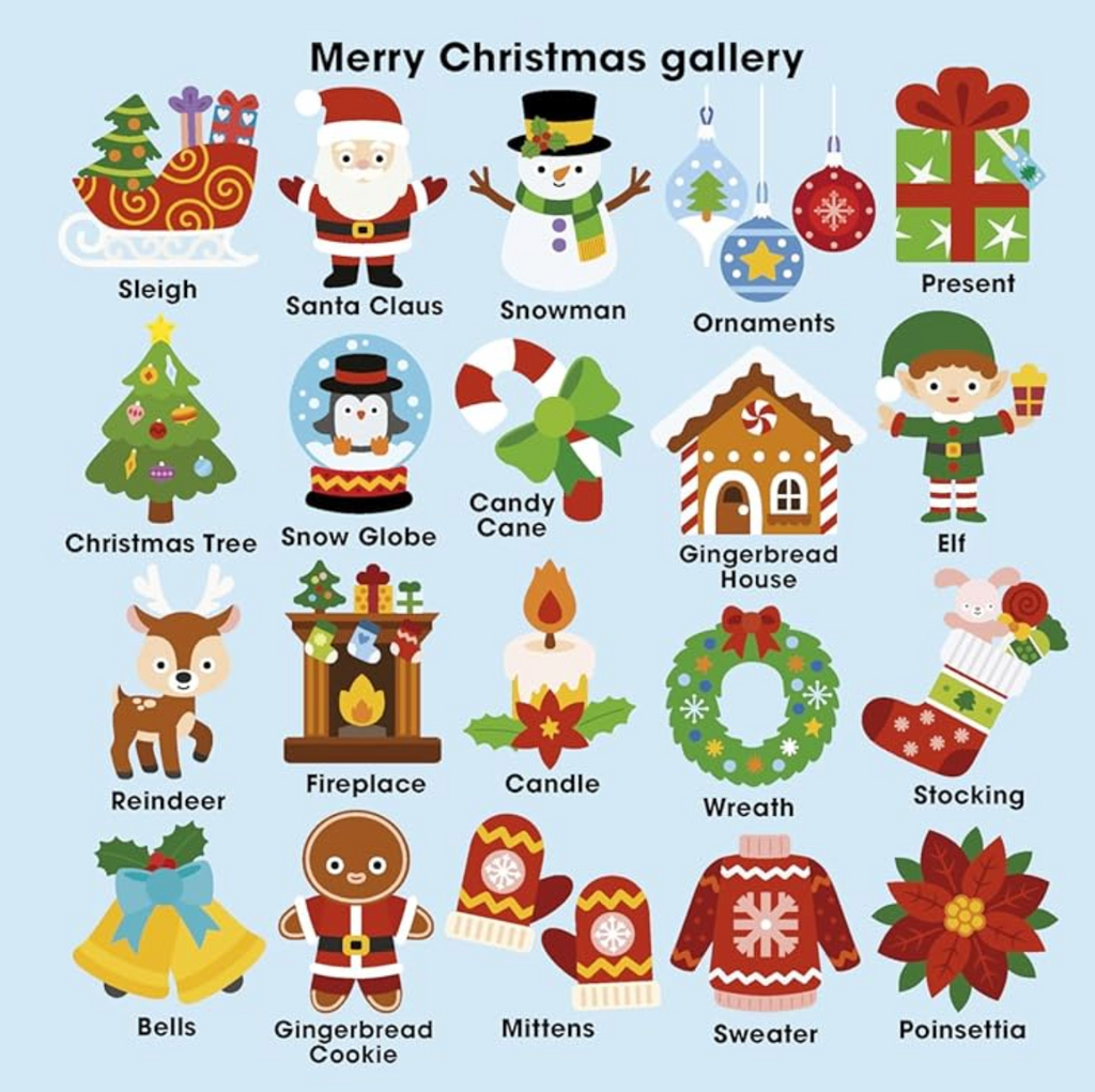 A collection of all the pictures to be made with the Merry Christmas Color by Sticker book. 