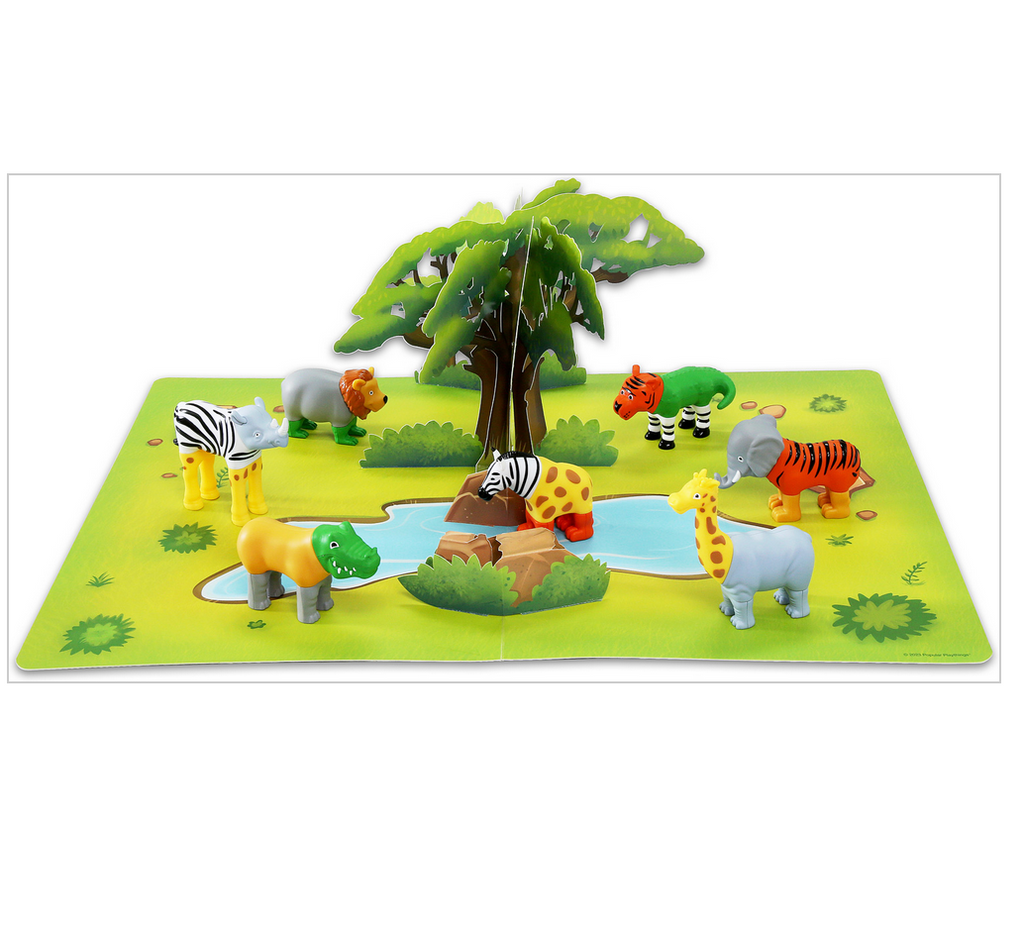 Created mixed up jungle creatures on the included play mat.