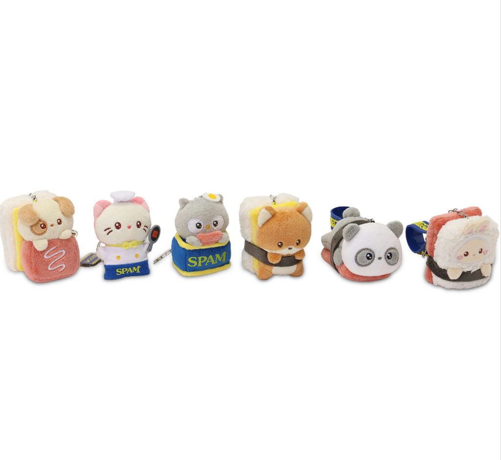 Set of 6 plush key chains from the Miniz Spam Surprise Box. One character is in each box, which one will you get?