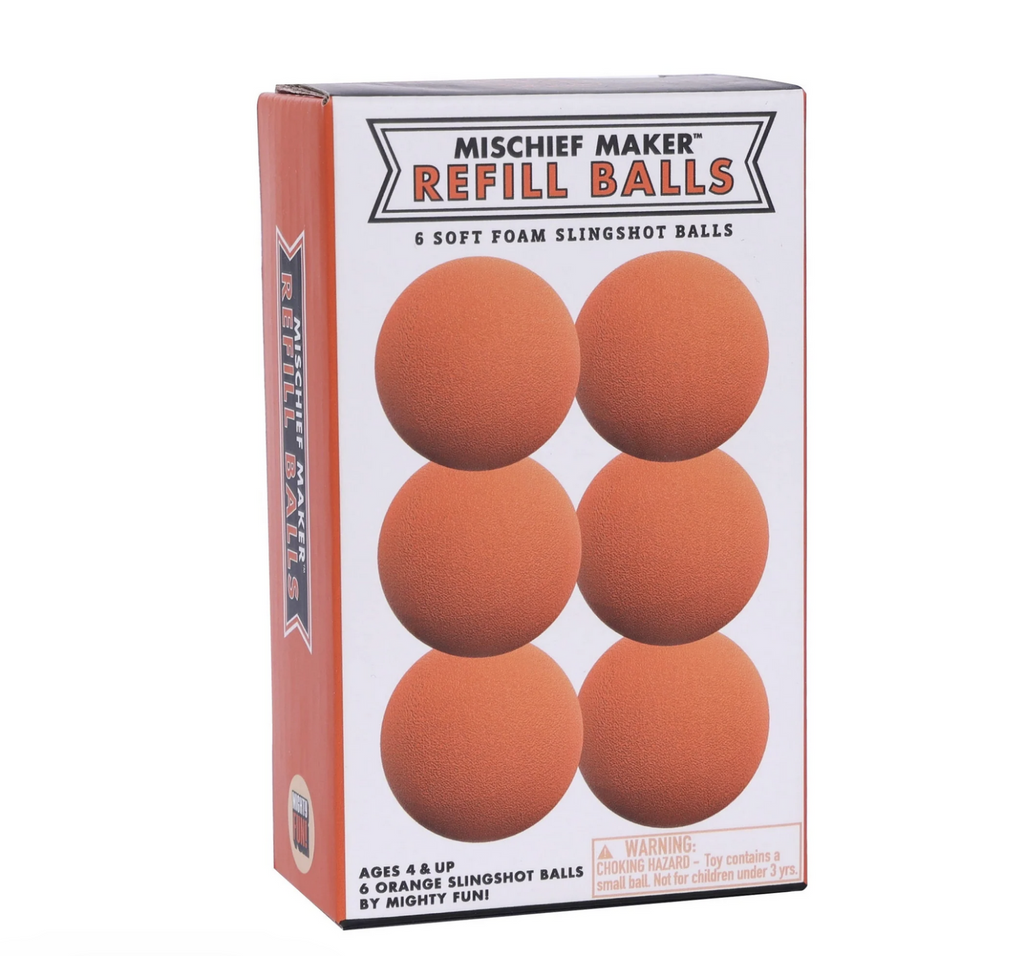 Orange foam slingshot ball refill package. 